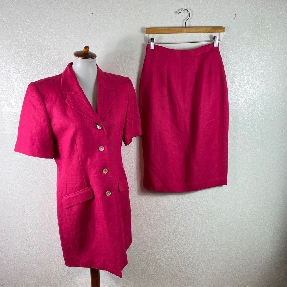 VTG NWT Oleg Cassini Pink Linen Skirt Suit